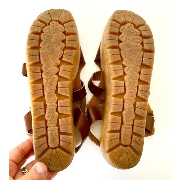 Korks Fallon Brown Faux Leather Wedge Heel Platform Slingback Sandals Size 8 - Picture 5 of 9